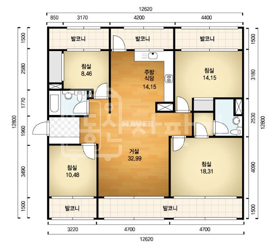서울 강남구 청담동 한신오페라하우스, 방4화2, 3베이 좋은구조, 확장형, 언북초 맞은편, 청담동 대형평형 내집마련 기회 매매 매물번호 32708 사진 3